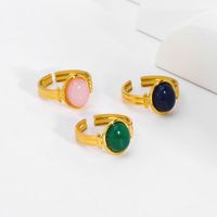 304 Stainless Steel 18K Gold Plated Retro Plating Inlay Heart Shape Solid Color Natural Stone Open Rings main image 5