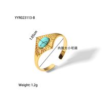 304 Stainless Steel 18K Gold Plated Retro Plating Inlay Water Droplets Turquoise Open Rings sku image 9