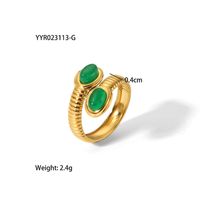 304 Stainless Steel 18K Gold Plated Retro Plating Inlay Heart Shape Solid Color Natural Stone Open Rings sku image 6