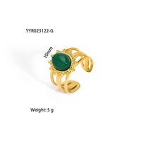 304 Stainless Steel 18K Gold Plated Retro Plating Inlay Heart Shape Solid Color Natural Stone Open Rings sku image 3