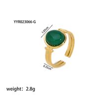 304 Stainless Steel 18K Gold Plated Retro Plating Inlay Heart Shape Solid Color Natural Stone Open Rings sku image 1