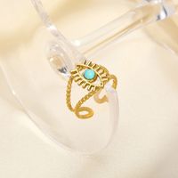 304 Stainless Steel 18K Gold Plated Retro Plating Inlay Water Droplets Turquoise Open Rings main image 4