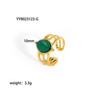 304 Stainless Steel 18K Gold Plated Retro Plating Inlay Heart Shape Solid Color Natural Stone Open Rings sku image 4