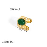 304 Stainless Steel 18K Gold Plated Retro Plating Inlay Heart Shape Solid Color Natural Stone Open Rings sku image 5