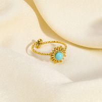 304 Stainless Steel 18K Gold Plated Retro Plating Inlay Water Droplets Turquoise Open Rings main image 3