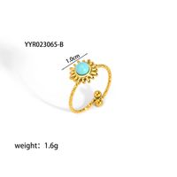 304 Stainless Steel 18K Gold Plated Retro Plating Inlay Water Droplets Turquoise Open Rings sku image 1