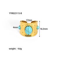 304 Stainless Steel 18K Gold Plated Retro Plating Inlay Water Droplets Turquoise Open Rings sku image 4