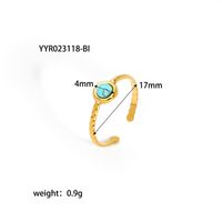 304 Stainless Steel 18K Gold Plated Retro Plating Inlay Water Droplets Turquoise Open Rings sku image 2