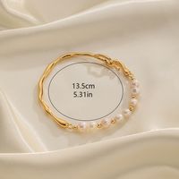 Elegant Round Imitation Pearl Alloy Copper Plating Chain 18k Gold Plated Bracelets sku image 1