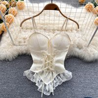 Women's Wrap Crop Top Sleeveless Tank Tops Backless Elegant Sexy Romantic Solid Color Lace main image 5