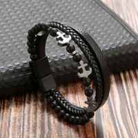 Casual Simple Style Anchor Pu Leather Beaded Men's Bangle sku image 1