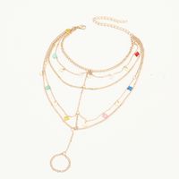 Beach Solid Color Gold Plated Artificial Gemstones Alloy Wholesale Anklet sku image 1