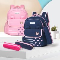 Waterproof Color Block Bear Heart Shape School Daily School Backpack main image 1