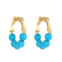 1 Pair Vintage Style French Style Round Beaded Imitation Pearl Alloy Turquoise Earrings sku image 5
