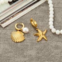 1 Pair Vacation Starfish Shell Plating Inlay Stainless Steel Imitation Pearl Zircon Gold Plated Drop Earrings main image 8