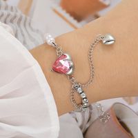 Simple Style Shiny Heart Shape Flower Butterfly Alloy Plating Inlay Artificial Gemstones Artificial Crystal Artificial Diamond Gold Plated Silver Plated Women's Bracelets sku image 10