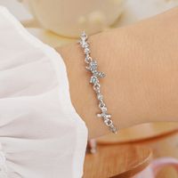 Simple Style Shiny Heart Shape Flower Butterfly Alloy Plating Inlay Artificial Gemstones Artificial Crystal Artificial Diamond Gold Plated Silver Plated Women's Bracelets sku image 11