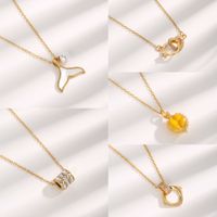 Simple Style Heart Shape Fish Tail Titanium Steel Plating Inlay Zircon Gold Plated Necklace main image 1