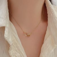 Simple Style Heart Shape Fish Tail Titanium Steel Plating Inlay Zircon Gold Plated Necklace main image 3