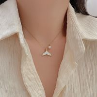 Simple Style Heart Shape Fish Tail Titanium Steel Plating Inlay Zircon Gold Plated Necklace main image 5