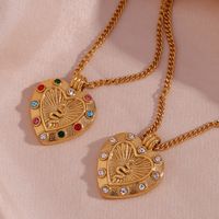 Vintage Style Sun Heart Shape Stainless Steel Plating Inlay Rhinestones 18k Gold Plated Pendant Necklace main image 3
