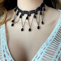 Cute Queen Water Droplets Cloth Tassel Lace Inlay Glass Women's Choker main image 1