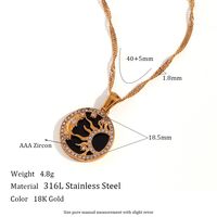 Vintage Style Sun Heart Shape Stainless Steel Plating Inlay Rhinestones 18k Gold Plated Pendant Necklace sku image 7