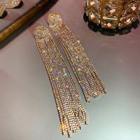 1 Pair Glam Shiny Tassel Inlay Alloy Rhinestones Drop Earrings sku image 1