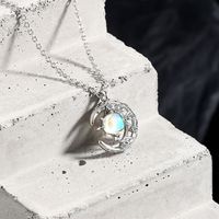 Simple Style Star Moon Copper Plating Inlay Moonstone Zircon Pendant Necklace main image 2