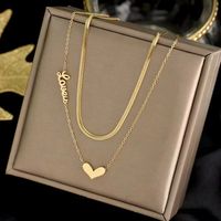 Sweet Simple Style Heart Shape Titanium Steel Plating 18k Gold Plated Layered Necklaces main image 5
