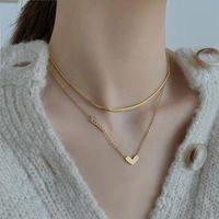 Sweet Simple Style Heart Shape Titanium Steel Plating 18k Gold Plated Layered Necklaces sku image 1