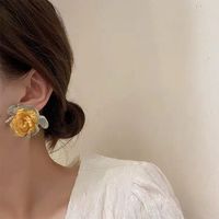 1 Pair Ig Style Sweet Flower Handmade Cloth Copper Alloy Ear Studs main image 3