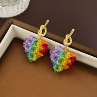 1 Pair Casual Sweet Heart Shape Flower Bow Knot Beaded Plating Inlay Copper Crystal Earrings sku image 16