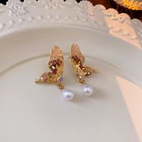 1 Pair Casual Sweet Heart Shape Flower Bow Knot Beaded Plating Inlay Copper Crystal Earrings sku image 8
