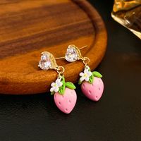1 Pair Casual Sweet Heart Shape Flower Bow Knot Beaded Plating Inlay Copper Crystal Earrings sku image 13