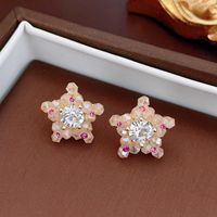 1 Pair Casual Sweet Heart Shape Flower Bow Knot Beaded Plating Inlay Copper Crystal Earrings sku image 11
