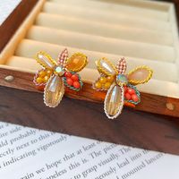 1 Pair Casual Sweet Heart Shape Flower Bow Knot Beaded Plating Inlay Copper Crystal Earrings sku image 15