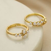 Simple Style Geometric Copper 18k Gold Plated Artificial Pearls Zircon Open Ring In Bulk main image 2