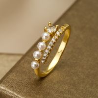Simple Style Geometric Copper 18k Gold Plated Artificial Pearls Zircon Open Ring In Bulk sku image 1