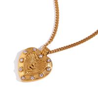 Vintage Style Sun Heart Shape Stainless Steel Plating Inlay Rhinestones 18k Gold Plated Pendant Necklace sku image 2