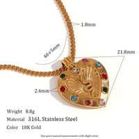 Vintage Style Sun Heart Shape Stainless Steel Plating Inlay Rhinestones 18k Gold Plated Pendant Necklace sku image 3