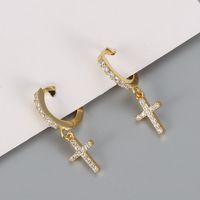 1 Pair Simple Style Cross Plating Inlay Copper Zircon K Gold Plated Rhodium Plated Drop Earrings main image 4