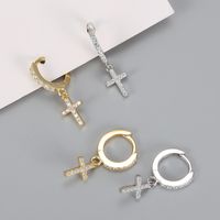 1 Pair Simple Style Cross Plating Inlay Copper Zircon K Gold Plated Rhodium Plated Drop Earrings main image 1