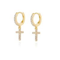 1 Pair Simple Style Cross Plating Inlay Copper Zircon K Gold Plated Rhodium Plated Drop Earrings main image 3
