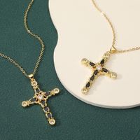 Ig Style Cross Copper Plating Inlay Zircon Pendant Necklace main image 4