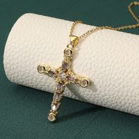 Ig Style Cross Copper Plating Inlay Zircon Pendant Necklace main image 3