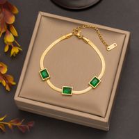 304 Stainless Steel 18K Gold Plated Elegant Plating Inlay Square Artificial Rhinestones Bracelets Necklace main image 6