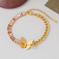IG Style Butterfly 304 Stainless Steel 18K Gold Plated Artificial Rhinestones Bracelets In Bulk main image 2
