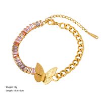 IG Style Butterfly 304 Stainless Steel 18K Gold Plated Artificial Rhinestones Bracelets In Bulk main image 3