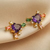 Fashion Four Leaf Clover Dragonfly Copper Gold Plated Zircon Ear Studs 1 Pair main image 6